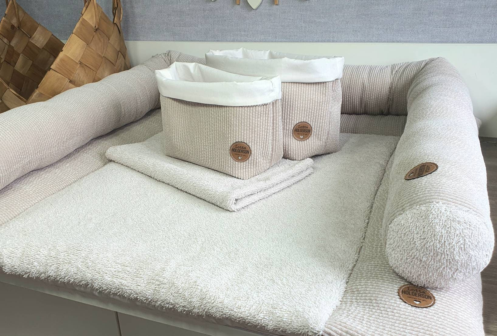 Cord Krabbeldecke Laufstalleinlage Babydecke 3-4cm dick personalisierbar mit Namen - beige sand creme
