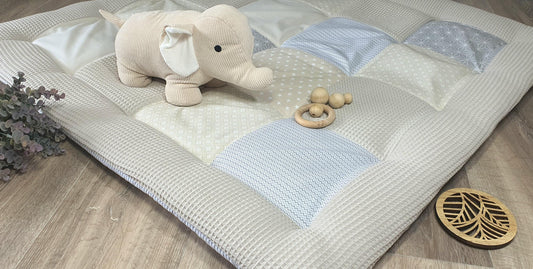 3-4cm dicke Krabbeldecke - Patchwork - Waffelstoff DECKE - Babydecke - beige/weiß - mit Namen *100×100cm *120x120cm *140×140cm
