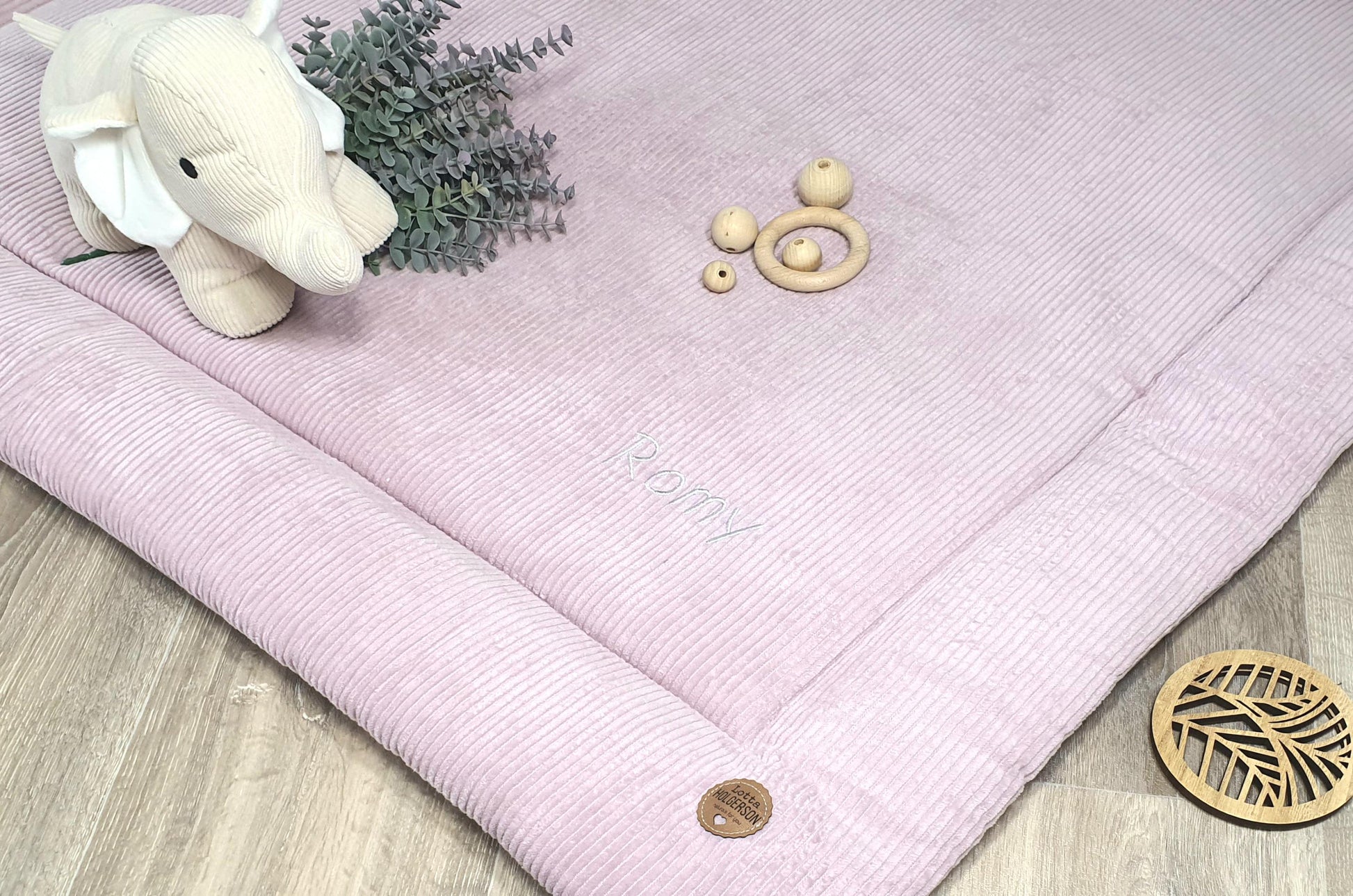 Cord Krabbeldecke Laufstalleinlage Babydecke 3-4cm dick personalisierbar mit Namen - altrosa