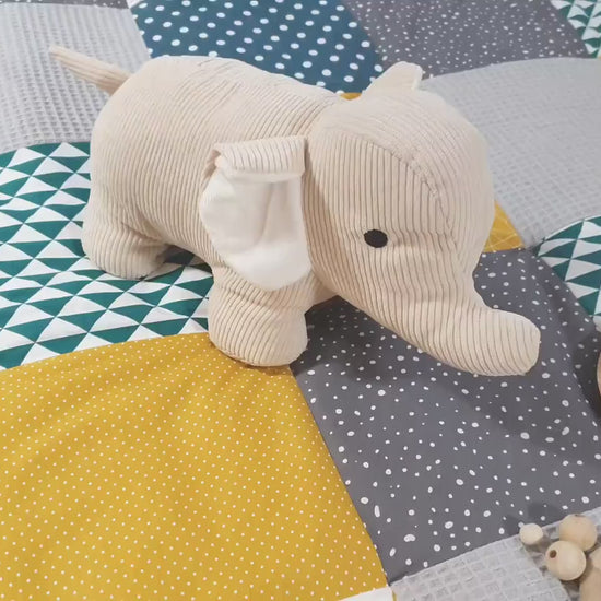 3-4cm dicke Krabbeldecke - Patchwork - Waffelstoff Decke - Babydecke -  mit Namen REGEBOGEN  petrol senf hellgrau