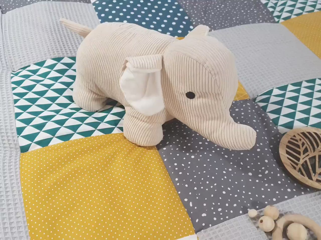 3-4cm dicke Krabbeldecke - Patchwork - Waffelstoff Decke - Babydecke -  mit Namen REGEBOGEN  petrol senf hellgrau