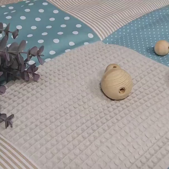 3-4cm dicke Krabbeldecke - Patchwork - Waffelstoff Decke - Babydecke -  mit Namen Autos Tiere Elefant Löwe mint türkis beige