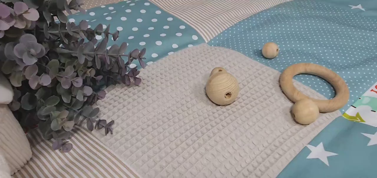 3-4cm dicke Krabbeldecke - Patchwork - Waffelstoff Decke - Babydecke -  mit Namen Autos Tiere Elefant Löwe mint türkis beige