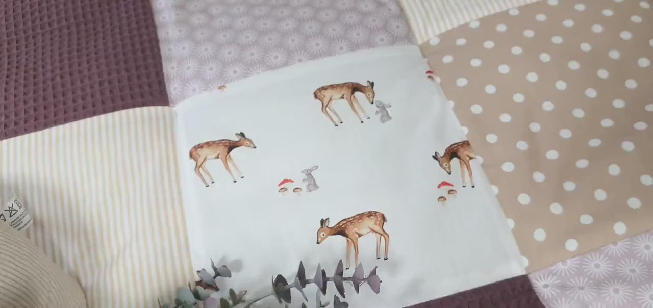 3-4cm dicke Krabbeldecke - Patchwork - Waffelpique Decke - Babydecke -  mit Namen personalisierbar - Mauve Beige Tiere Giraffe