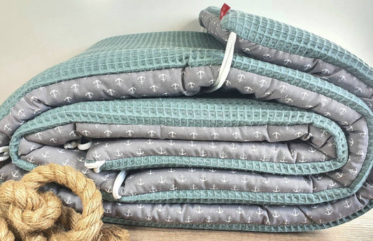 BETTNESTCHEN - Nestchen WAFFELSTOFF  Bettumrandung Babybett 120x60cm, 140x70cm, Laufgitter, Beistellbett, Wiege 40x90cm, Babybay PETROL