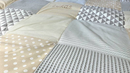 KRABBELDECKE - PATCHWORK - DECKE Waffelstoff - Babydecke - beige/weiß - personalisierbar mit Namen *100×100cm *120x120cm *140×140cm
