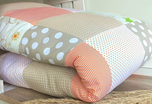 KRABBELDECKE - WAFFELSTOFF- Patchwork - Decke - Babydecke - personalisierbar mit Namen - BÄRCHEN beige | orange | weiß