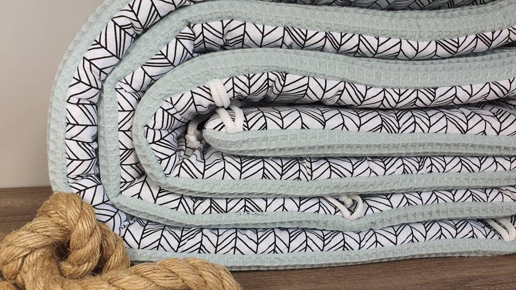 LATTICE UPHOLSTERY - PLAYPEN GRID PROTECTION - Waffle fabric waffle pellique * Herringbones dusty mint black white