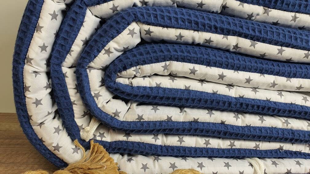 LATTICE UPHOLSTERY - PLAYPEN GRID PROTECTION - Waffle fabric waffle pellique * stars dark jeans light grey white