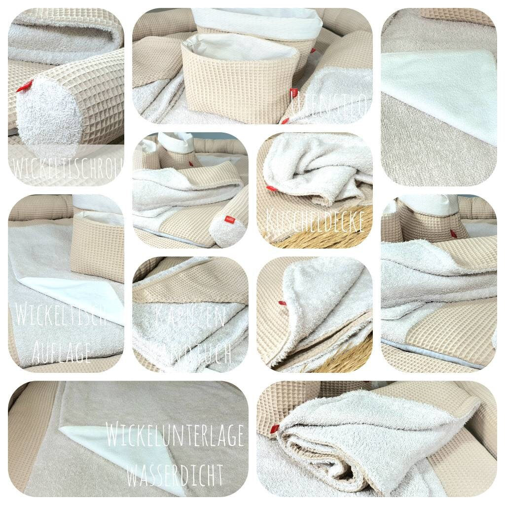 Babydecke Waffelpiqué / Kuscheldecke personalisierbar mit Namen / Kinderwagendecke Waffelstoff BEIGE