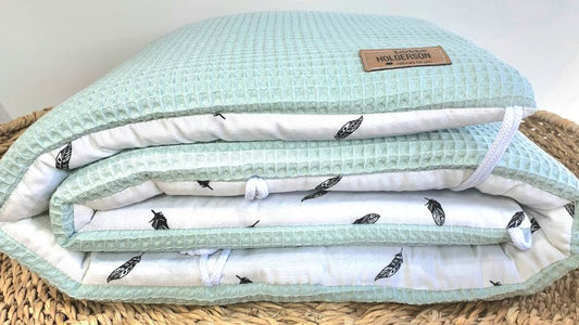 LATTICE CUSHIONS - PLAYPEN MESH PROTECTION - Waffle fabric Waffle Pique dustymint springs white black