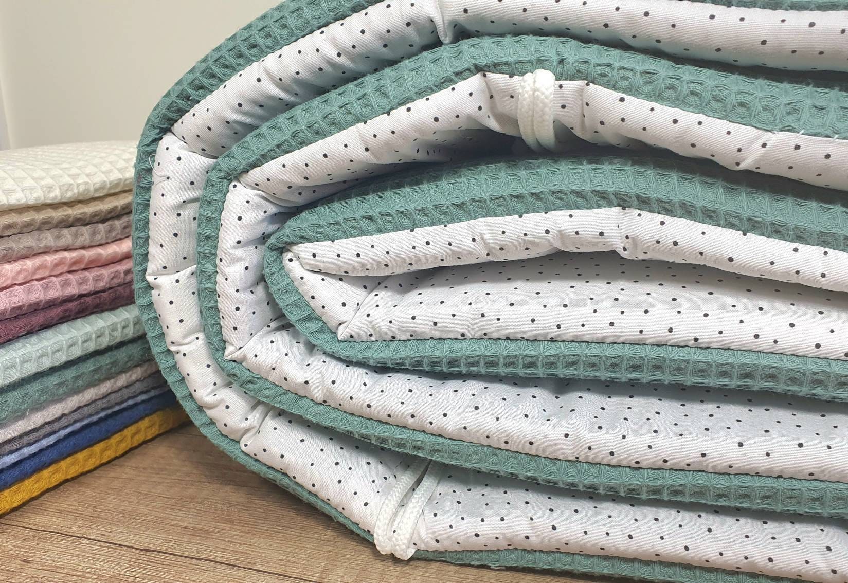 LATTICE CUSHIONS - PLAYPEN Mesh protection - Waffle fabric Waffle Pique * PETROL dots white black