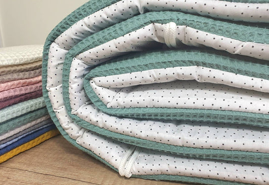 LATTICE CUSHIONS - PLAYPEN Mesh protection - Waffle fabric Waffle Pique * PETROL dots white black