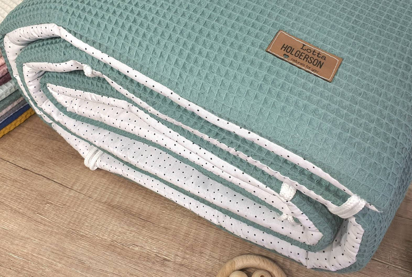 LATTICE CUSHIONS - PLAYPEN Mesh protection - Waffle fabric Waffle Pique * PETROL dots white black