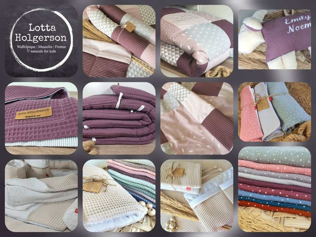 Krabbeldecke - Patchwork - Waffelpique Decke - Babydecke -  mit Namen personalisierbar - Mauve Beige Tiere Giraffe