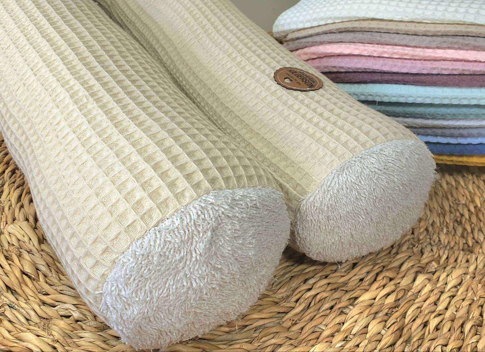 Wickeltischrolle - Waffelpique Frottee - Wickeltischumrandung - Kissenrolle - Waffelstoff - beige