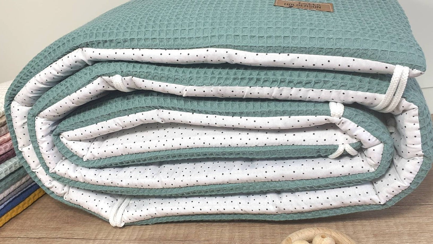 LATTICE CUSHIONS - PLAYPEN Mesh protection - Waffle fabric Waffle Pique * PETROL dots white black